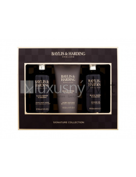 Baylis & Harding For Him Black Pepper & Ginseng Signature Collection, sprchovací gél na telo a vlasy 300 ml + sprchovací gél 300 ml + balzam po holení 200 ml