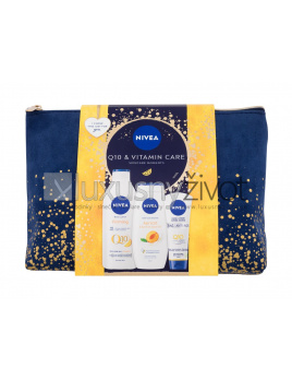 Nivea Q10 & Vitamin Care, telové mlieko Q10 Vitamin C Firming 400 ml + sprchovací gél Apricot & Apricot Seed Oil 250 ml + krém na ruky Q10 Anti-Age 100 ml + kozmetická taška