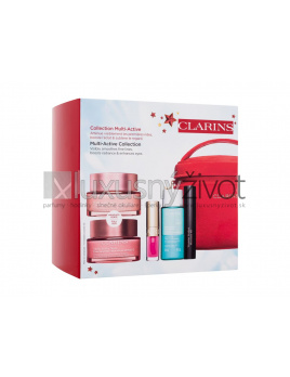 Clarins Multi-Active Collection, denný pleťový krém Multi-Active Jour 50 ml + nočný pleťový krém Multi-Active Nuit 50 ml + olej na pery Lip Comfort Oil 1,4 ml 04 Pitaya + odličovač očí Instant Eye Make-Up Remover 30 ml + špirála Wonder Perfect Mascara 4D 