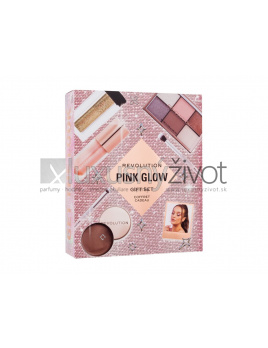 Makeup Revolution London Pink Glow Gift Set, paletka očných tieňov Mini Reloaded Palette 4,2 g + lesk na pery Shimmer Bomb 4,5 ml Glimmer Nude + trblietky Viva Loose Body Glitter 3 g Partaay Gold + multifunkčný balzam na líca, oči a pery Balm Glow 8,2 g N