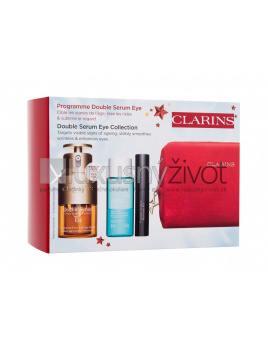 Clarins Double Serum Eye Collection, očné sérum Double Serum Eye 20 ml + odličovač očí Instant Eye Make-Up Remover 30 ml + špirála Wonder Perfect Mascara 4D 3 ml 01 Perfect Black + červená kozmetická taštička