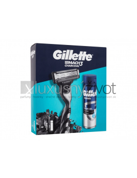 Gillette Mach3 Charcoal, holiaci strojček Mach3 Charcoal 1 ks + gél na holenie Series Shave Gel Cleansing With Charcoal 200 ml