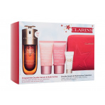 Clarins Double Serum & Multi-Active Collection, pleťové sérum Double Serum 50 ml + denný pleťový krém Multi-Active Jour 15 ml + nočný pleťový krém Multi-Active Nuit 15 ml + podkladová báza pod make-up SOS Primer 5 ml + červená kozmetická taštička