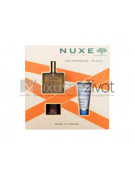 NUXE The Iconics, suchý olej Huile Prodigieuse 50 ml + pleťový krém Créme Fraiche de Beauté 3-In-1 30 ml + balzam na pery Reve de Miel Honey 15 g