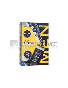 Nivea Men Keep It Active, krém na tvár, telo a ruky Men Creme 30 ml + antiperspirant Men Invisible Black & White Original 150 ml + sprchovací gél Men Active Clean 250 ml